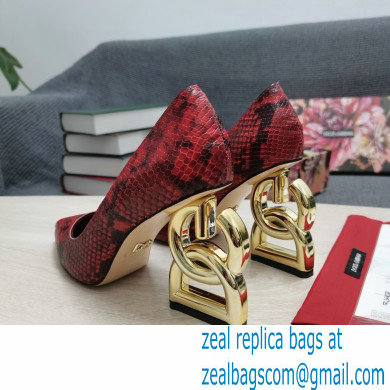 Dolce  &  Gabbana Heel 10.5cm Leather Pumps Snake Print Red with DG Pop Heel 2021